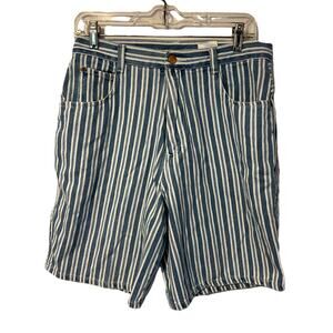 Vintage Back Road Blues Cut-Off Mom Shorts High Waist Blue White Stripes Size 12